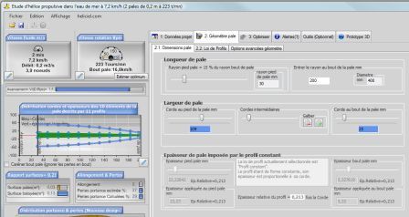 heliciel software interface with the ability to shape the wing or propeller blade with a series of sliders